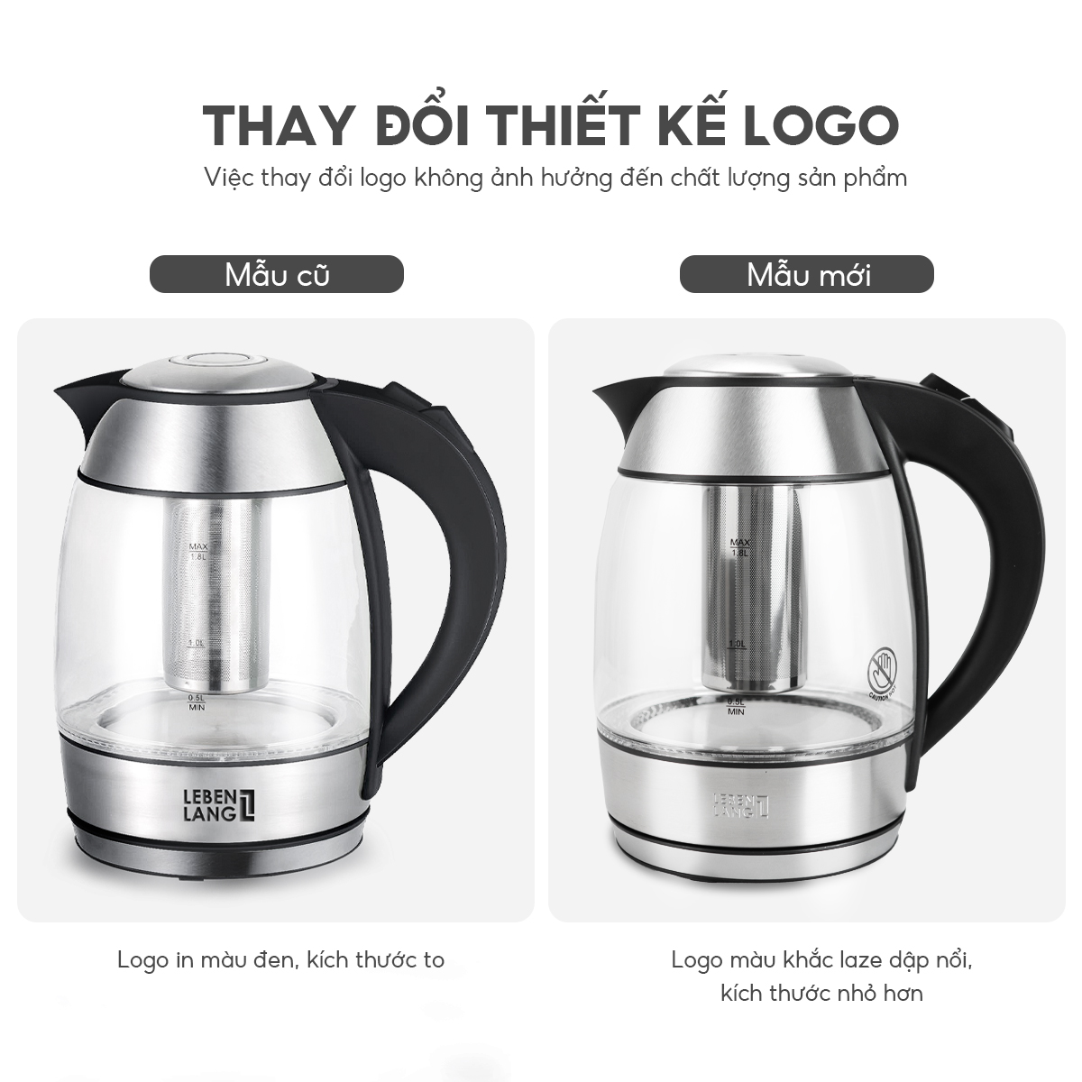 Mô tả Ấm siêu tốc 1.8 lít bình thủy tinh LEBENLANG từ Đức gồm lõi lọc trà bằng inox, bảo hành 2 năm - LBE2819 - 5