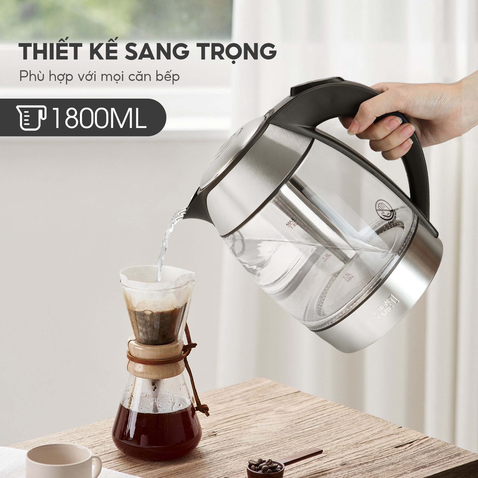 Mô tả Ấm siêu tốc 1.8 lít bình thủy tinh LEBENLANG từ Đức gồm lõi lọc trà bằng inox, bảo hành 2 năm - LBE2819 - 6