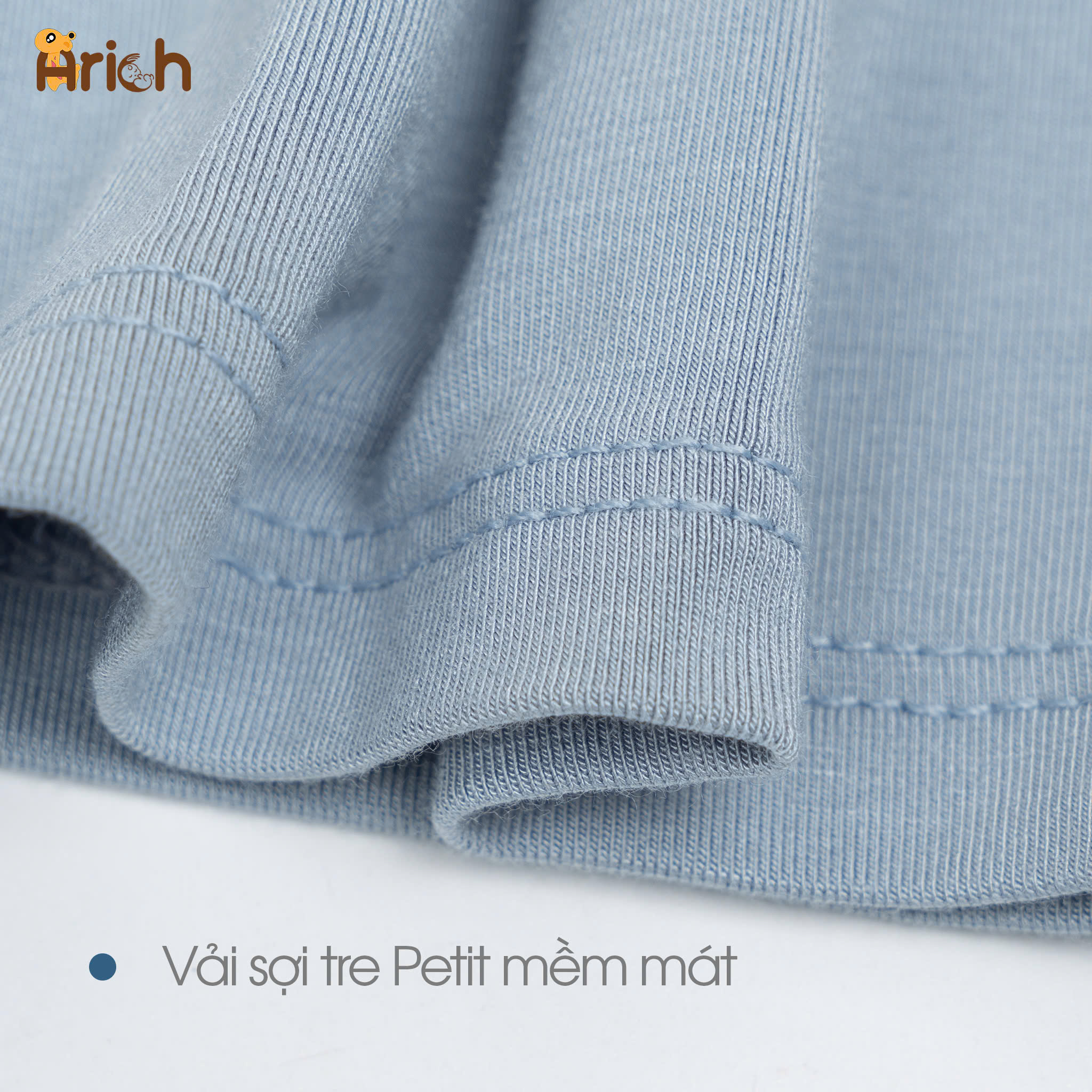 Mô tả Bộ cộc tay cài vai Arich vải sợi tre in Cún Xanh cho bé từ 9 tháng đến 6 tuổi - 3