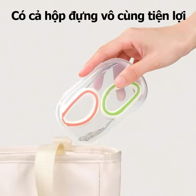 Mô tả Bộ Thìa nĩa tập ăn cho bé KidsWorld tay cầm silicon mềm, muỗng cong, inox 316, an toàn - 3