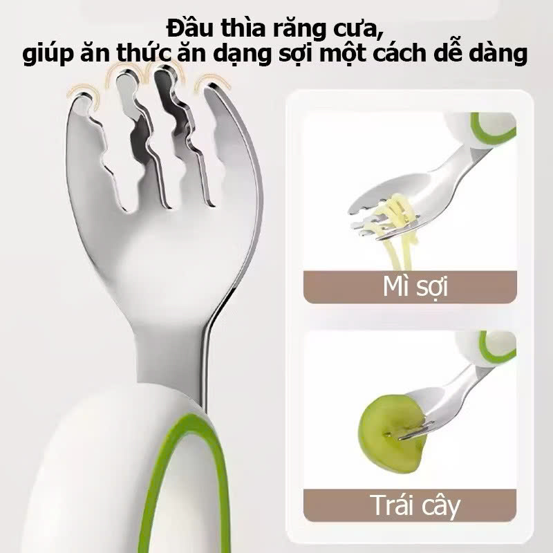 Mô tả Bộ Thìa nĩa tập ăn cho bé KidsWorld tay cầm silicon mềm, muỗng cong, inox 316, an toàn - 4