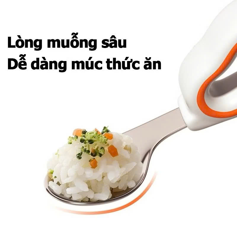 Mô tả Bộ Thìa nĩa tập ăn cho bé KidsWorld tay cầm silicon mềm, muỗng cong, inox 316, an toàn - 8
