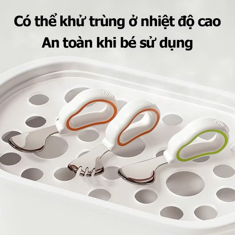 Mô tả Bộ Thìa nĩa tập ăn cho bé KidsWorld tay cầm silicon mềm, muỗng cong, inox 316, an toàn - 9