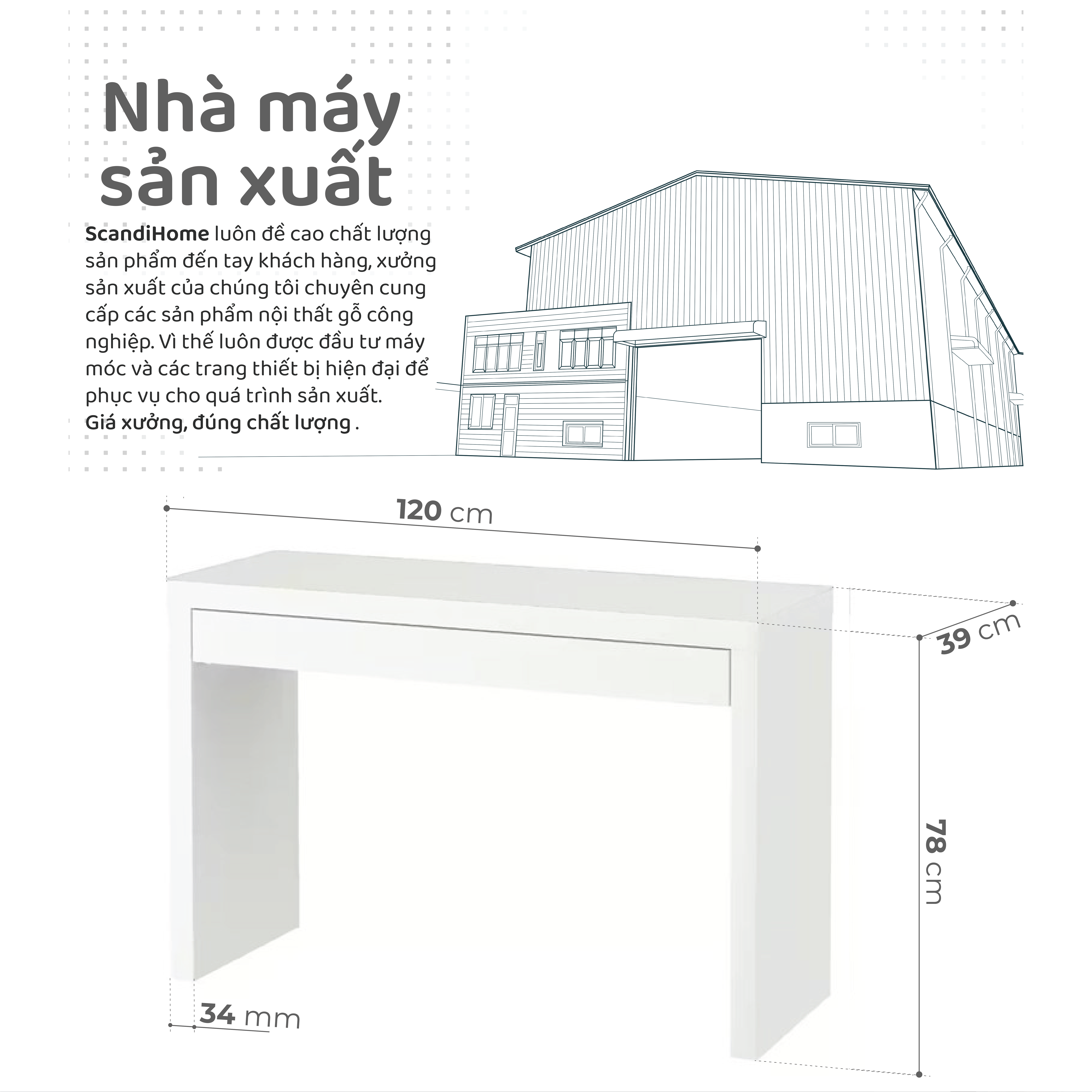Mô tả MOLTENI, Bàn trang điểm, bàn làm việc, bàn học 1 tủ kéo DEK_004, 120x39x78cm, bàn gỗ Scandi Home - 1
