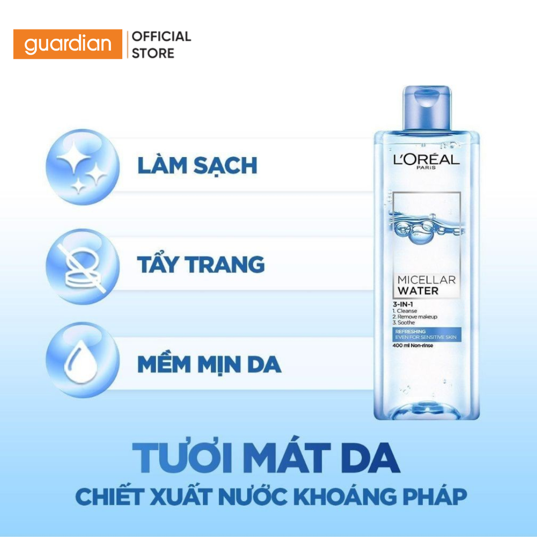Mô tả Nước Tẩy Trang L'Oréal Paris 3 In 1 Micellar Water Làm Tươi Mát Da Guardian 400Ml - 1