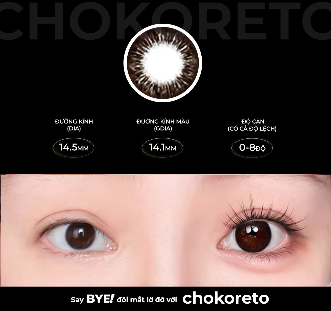 Mô tả Kính giãn tròng màu nâu choco Chokoreto hiệu Angel Eyes có độ 0-8 - Lens giãn tròng nâu choco giãn tròng to 14.5mm - 2