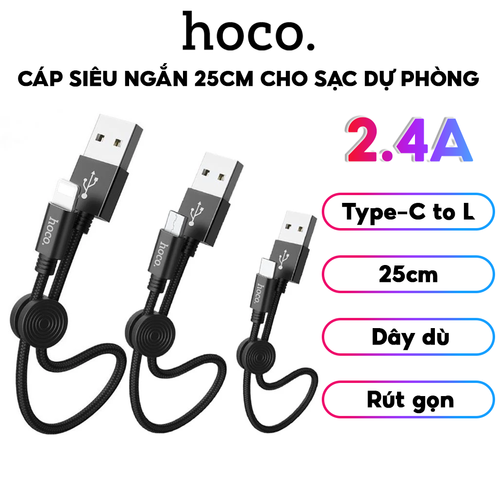 Mô tả Dây Cáp Sạc Nhanh 2.4A Siêu Ngắn 25 CM Tiện Lợi Dùng Cho Sạc Dự Phòng Chuẩn USB to IP, Micro ,Type C - 1