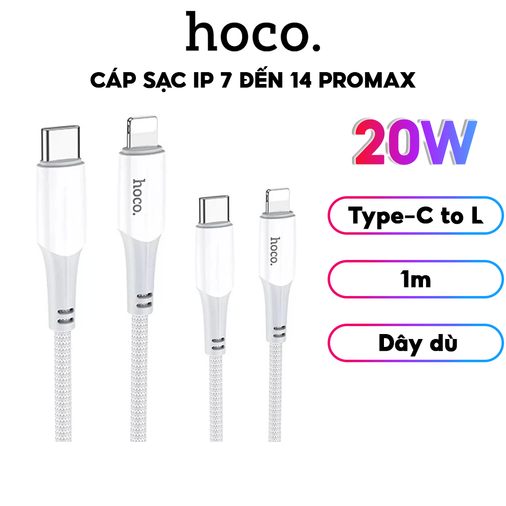 Mô tả Cáp Sạc Nhanh 20W Chính Hãng Hoco Dùng Cho IP 7-8-X-11-12-13-14-Pro-Plus-Promax- Dây Bện Dù Siêu Bền - 1