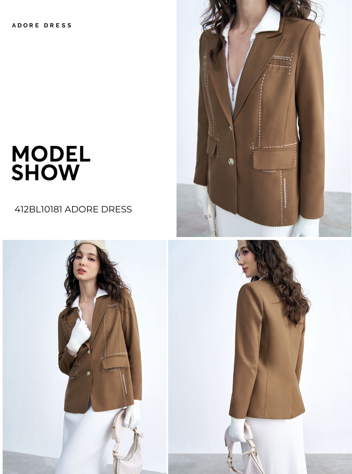 Mô tả 412BL1018 - Áo blazer dạ camel diễu chỉ ADORE DRESS - 1