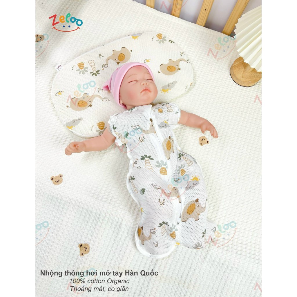Mô tả Nhộng chũn thông hơi IQKAO TAY MỞ chất liệu mềm mại, thoáng mát, co giãn khóa 2 chiều cho bé 3-7kg Zeloo - 1