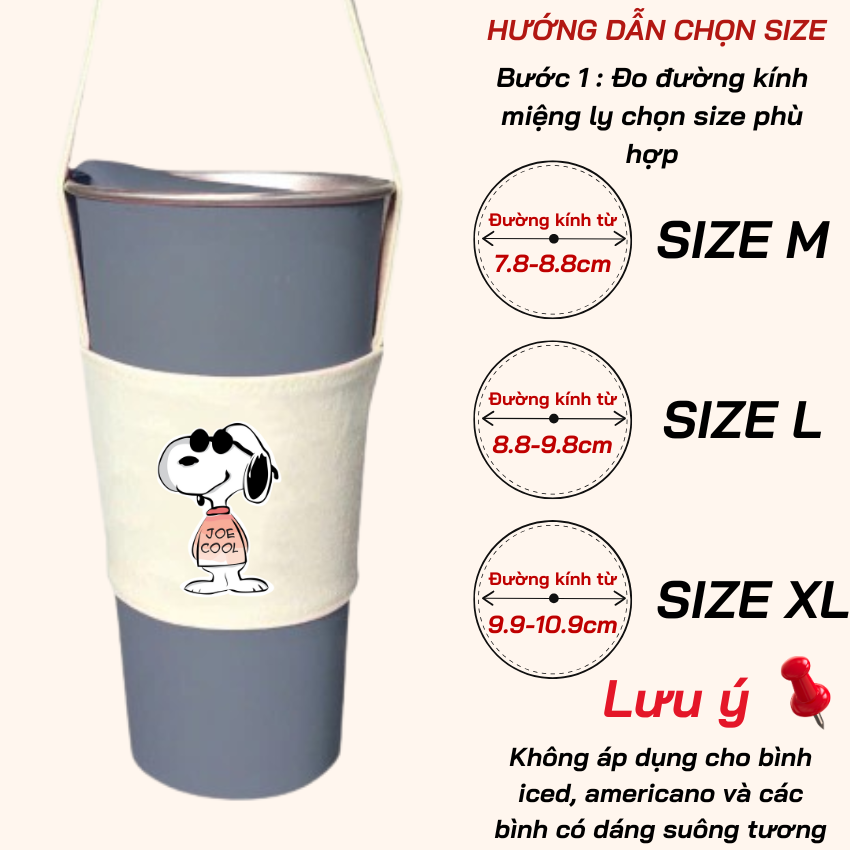 Mô tả Túi treo ly cốc (cup holder) Ginko Canvas in hình Snoopy Cute ( nhiều mẫu new) - 2