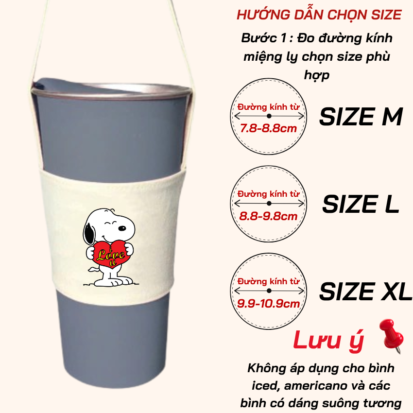 Mô tả Túi treo ly cốc (cup holder) Ginko Canvas in hình Snoopy Cute ( nhiều mẫu new) - 1