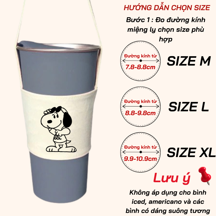 Mô tả Túi treo ly cốc (cup holder) Ginko Canvas in hình Snoopy Cute ( nhiều mẫu new) - 3