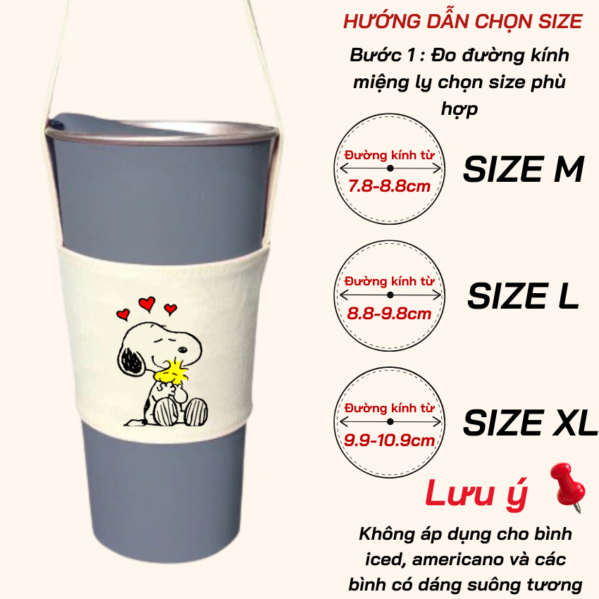 Mô tả Túi treo ly cốc (cup holder) Ginko Canvas in hình Snoopy Cute ( nhiều mẫu new) - 4