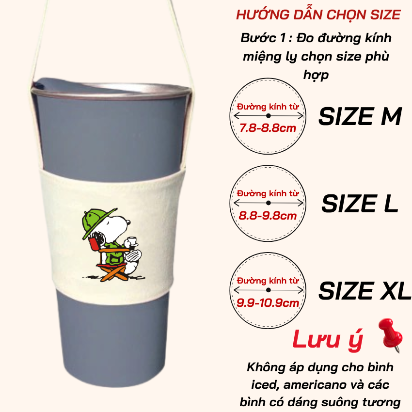 Mô tả Túi treo ly cốc (cup holder) Ginko Canvas in hình Snoopy Cute ( nhiều mẫu new) - 5