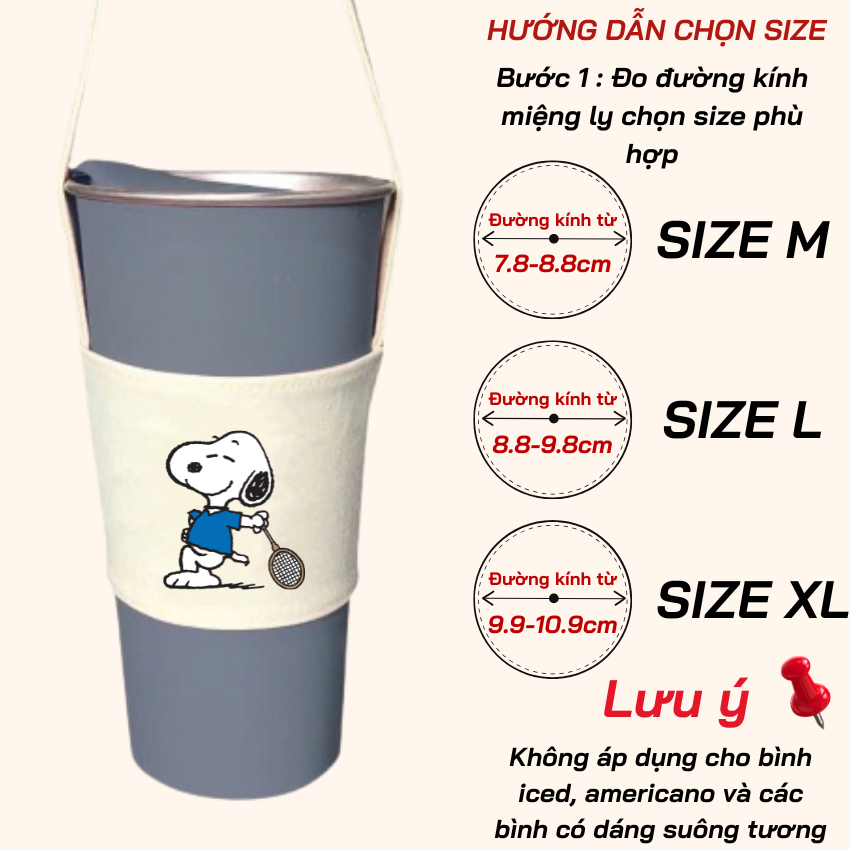 Mô tả Túi treo ly cốc (cup holder) Ginko Canvas in hình Snoopy Cute ( nhiều mẫu new) - 6
