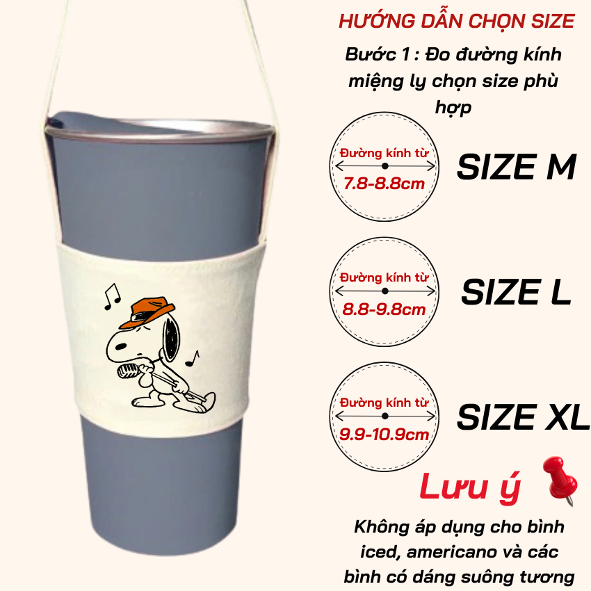 Mô tả Túi treo ly cốc (cup holder) Ginko Canvas in hình Snoopy Cute ( nhiều mẫu new) - 7