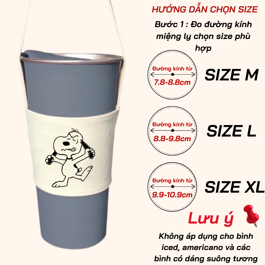 Mô tả Túi treo ly cốc (cup holder) Ginko Canvas in hình Snoopy Cute ( nhiều mẫu new) - 8