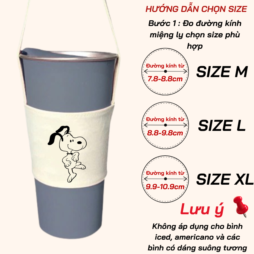 Mô tả Túi treo ly cốc (cup holder) Ginko Canvas in hình Snoopy Cute ( nhiều mẫu new) - 9