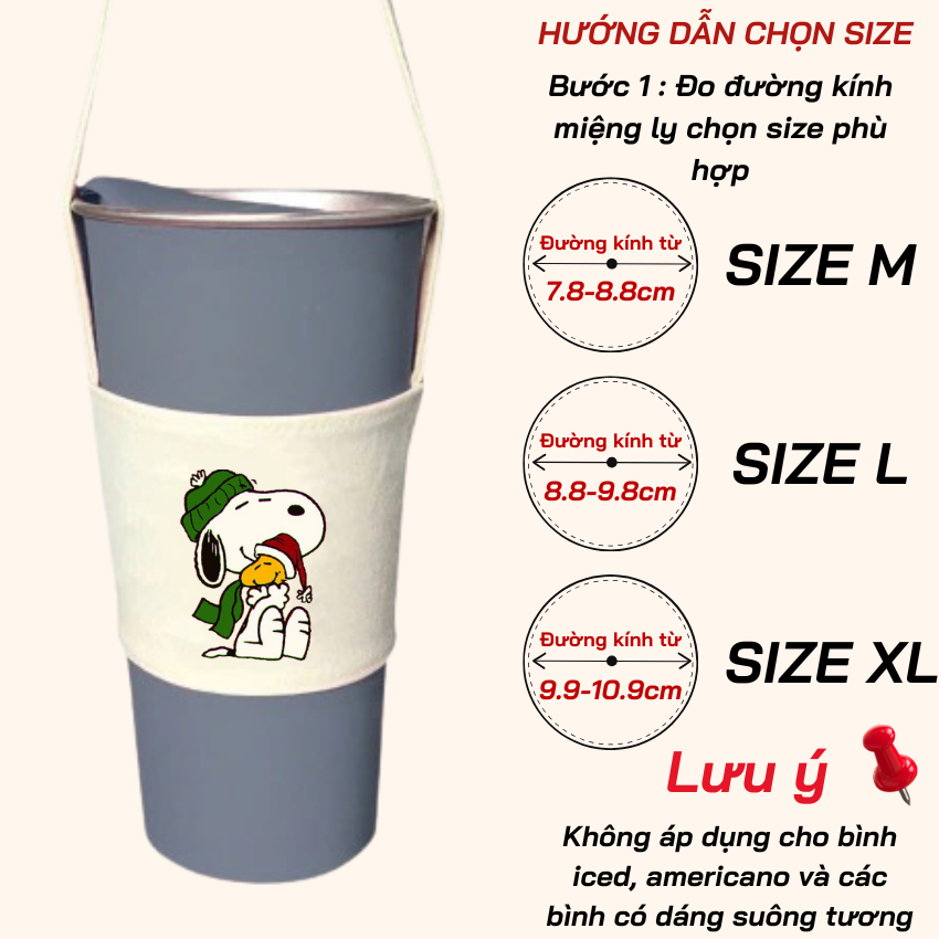 Mô tả Túi treo ly cốc (cup holder) Ginko Canvas in hình Snoopy Cute ( nhiều mẫu new) - 10