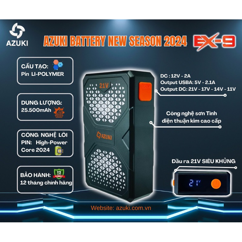 Mô tả Bộ Phụ Kiện AZUKI EX9 SIÊU KHỦNG PIN 25.500mah, Quạt 21V Thời Gian Chạy 12h Đến 20h Dài Nhất Thị Trường BH 12T- NIKITO - 3