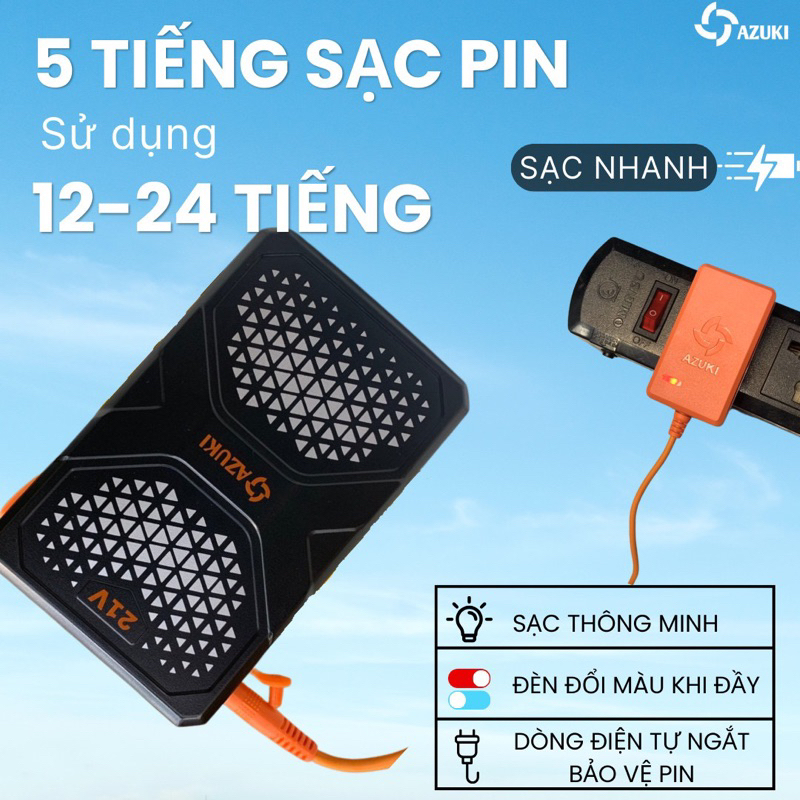 Mô tả Bộ Phụ Kiện AZUKI EX9 SIÊU KHỦNG PIN 25.500mah, Quạt 21V Thời Gian Chạy 12h Đến 20h Dài Nhất Thị Trường BH 12T- NIKITO - 5