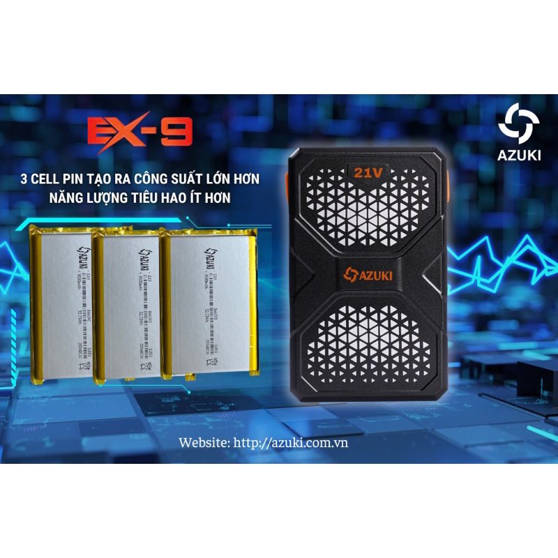 Mô tả Bộ Phụ Kiện AZUKI EX9 SIÊU KHỦNG PIN 25.500mah, Quạt 21V Thời Gian Chạy 12h Đến 20h Dài Nhất Thị Trường BH 12T- NIKITO - 6