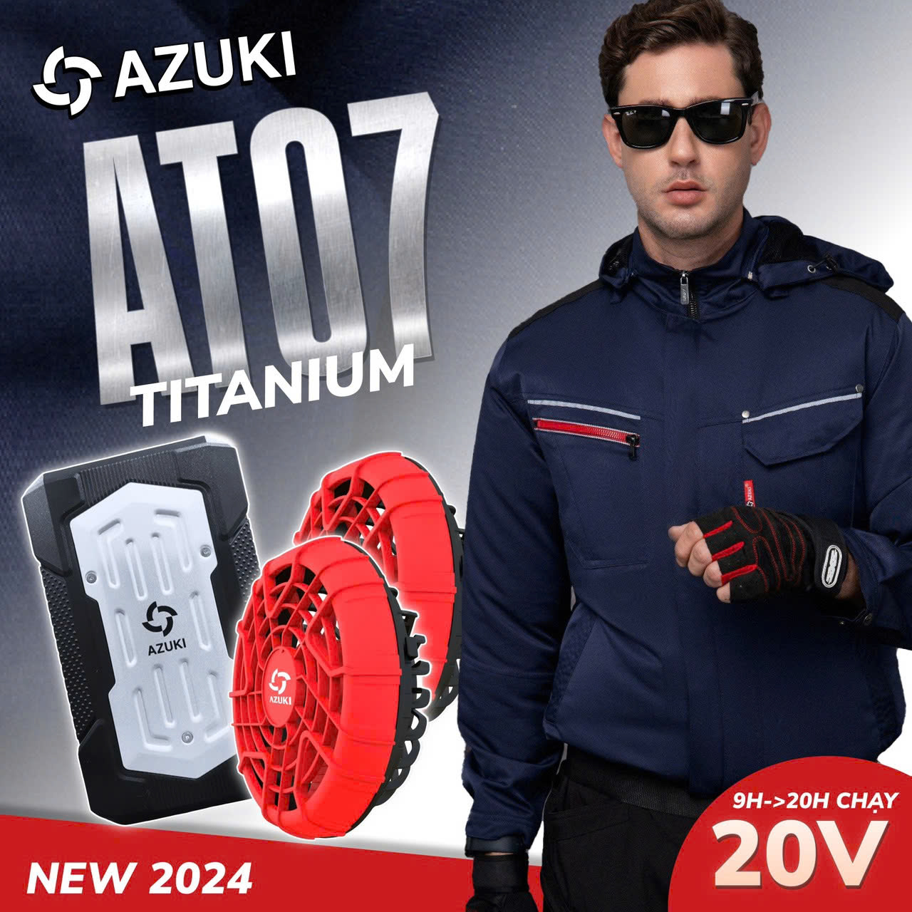 Mô tả Áo Điều Hòa AZUKI TITANIUM AT07 Mới Nhất 2025 Pin 25000mah,Quạt 20V Chống Nước Siêu Mạnh [ BH 12 Tháng ] NIKITO - 1