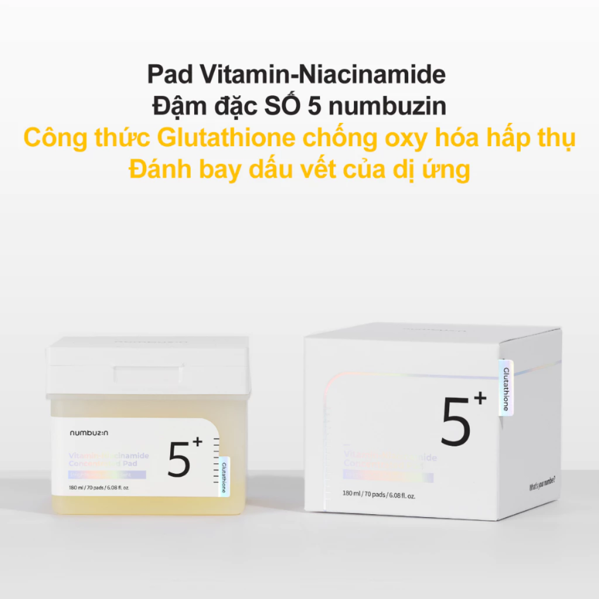 Mô tả Toner Pad Numbuzin No.5+ Vitamin-Niacinamide Concentrated – Làm Sáng Da, Mờ Thâm, Cấp Ẩm (70 Miếng) - 1