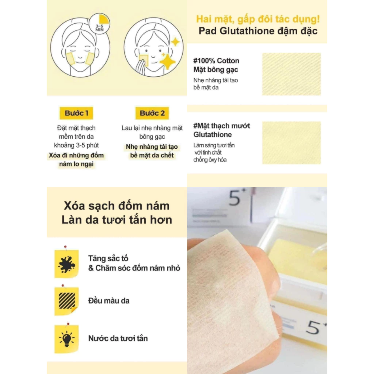Mô tả Toner Pad Numbuzin No.5+ Vitamin-Niacinamide Concentrated – Làm Sáng Da, Mờ Thâm, Cấp Ẩm (70 Miếng) - 3
