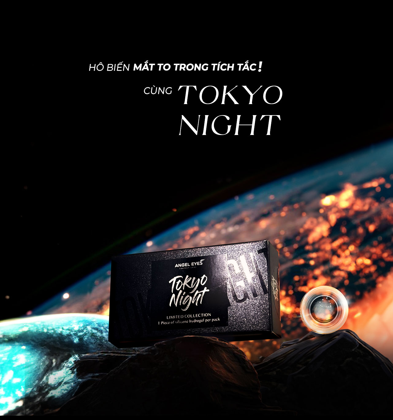 Mô tả Lens đen giãn tròng có độ 0-8 Tokyo Night nhãn hiệu Angel Eyes, kính áp tròng đen tự nhiên đi học đi làm - 3