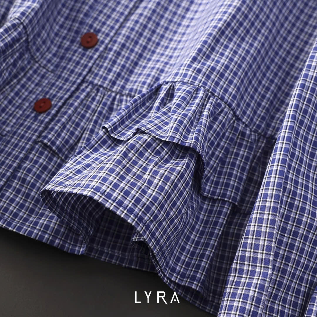 Mô tả Áo sơ mi kẻ caro LYRA dáng suông, babydoll thiết kế đuôi áo xếp tầng bánh bèo chất thô cotton LWNSM008 - 4