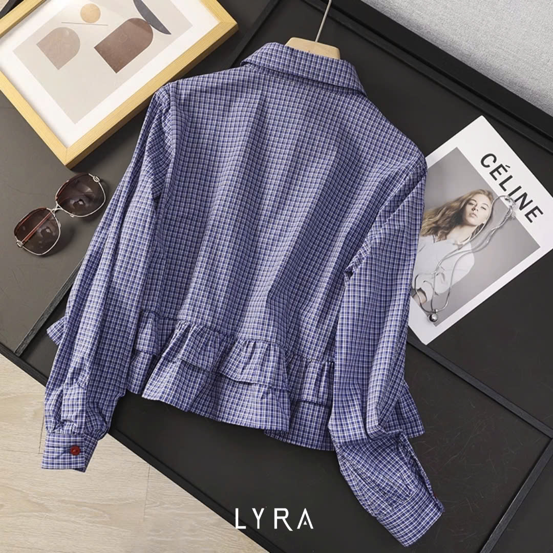 Mô tả Áo sơ mi kẻ caro LYRA dáng suông, babydoll thiết kế đuôi áo xếp tầng bánh bèo chất thô cotton LWNSM008 - 5