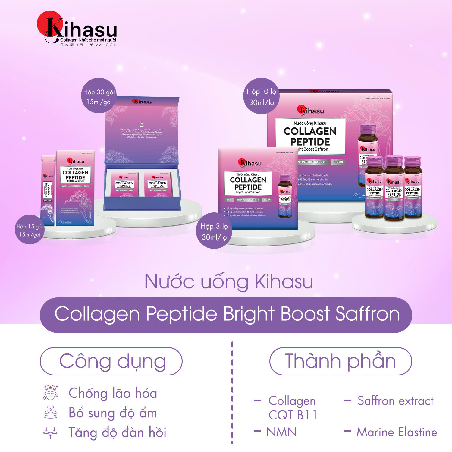 Mô tả Bộ 3 Sản Phẩm Dưỡng Trắng Và Se Khít Lỗ Chân Lông Kihasu Giảm Nếp Nhăn, Chống Lão Hóa, Cấp Ẩm, Cho Da Sáng Hồng Rạng Rỡ - 8