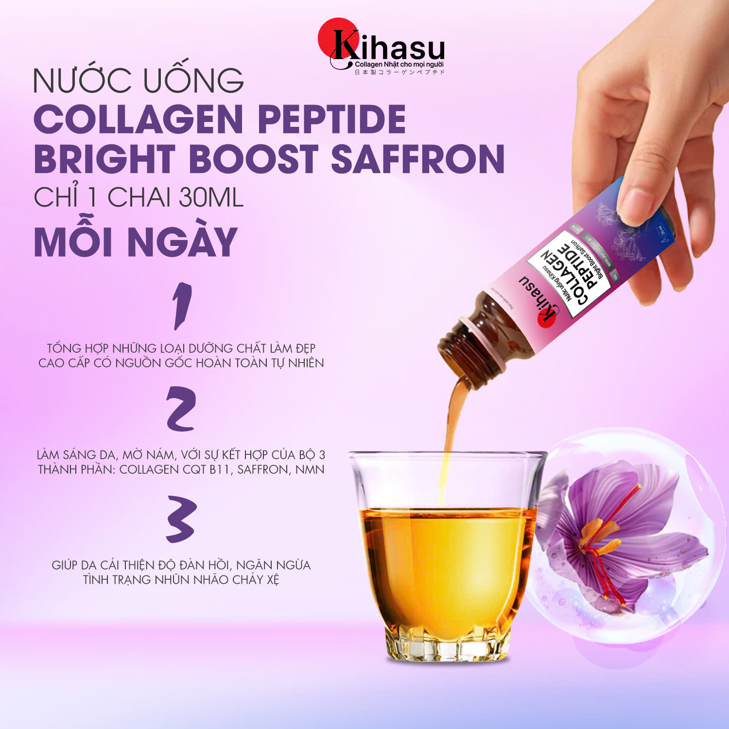 Mô tả Bộ 3 Sản Phẩm Dưỡng Trắng Và Se Khít Lỗ Chân Lông Kihasu Giảm Nếp Nhăn, Chống Lão Hóa, Cấp Ẩm, Cho Da Sáng Hồng Rạng Rỡ - 9