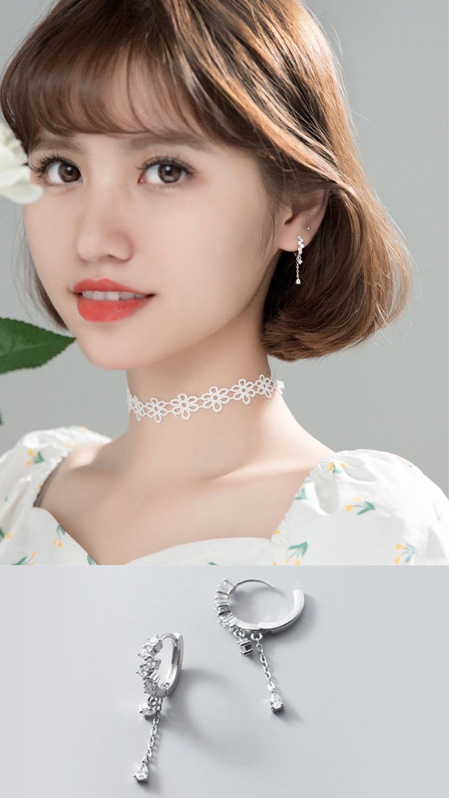 Mô tả Khuyên Tai Bạc Nữ DẾ BẠC 925 Đính Đá Lấp Lánh Kiểu Dáng Hàn Quốc Quà Tặng Người Yêu Bạn Gái K6023 - 2