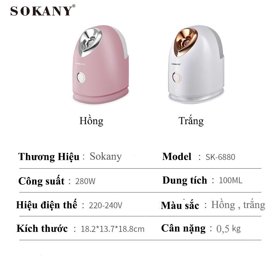 Mô tả Máy xông hơi nước SOKANY SK-6880, xông mặt, xông mũi, xông hơi nóng, khử khuẩn dưỡng ẩm cho da [BẢO HÀNH 12 THÁNG] - 1