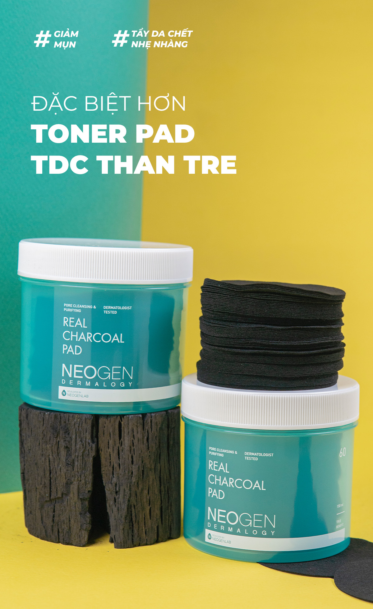 Mô tả Toner Pad Than Tre Kiềm Dầu, Giảm Mụn Neogen Dermalogy Real Charcoal 60Miếng - 2