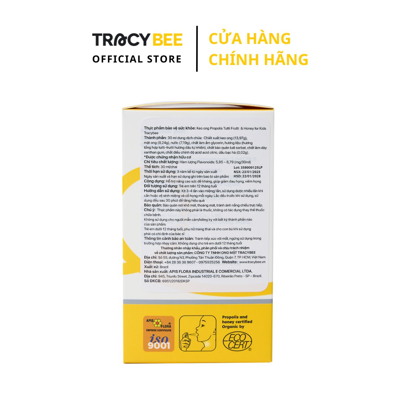 Mô tả Xịt họng keo ong xanh Organic Tracybee vị trái cây - 6