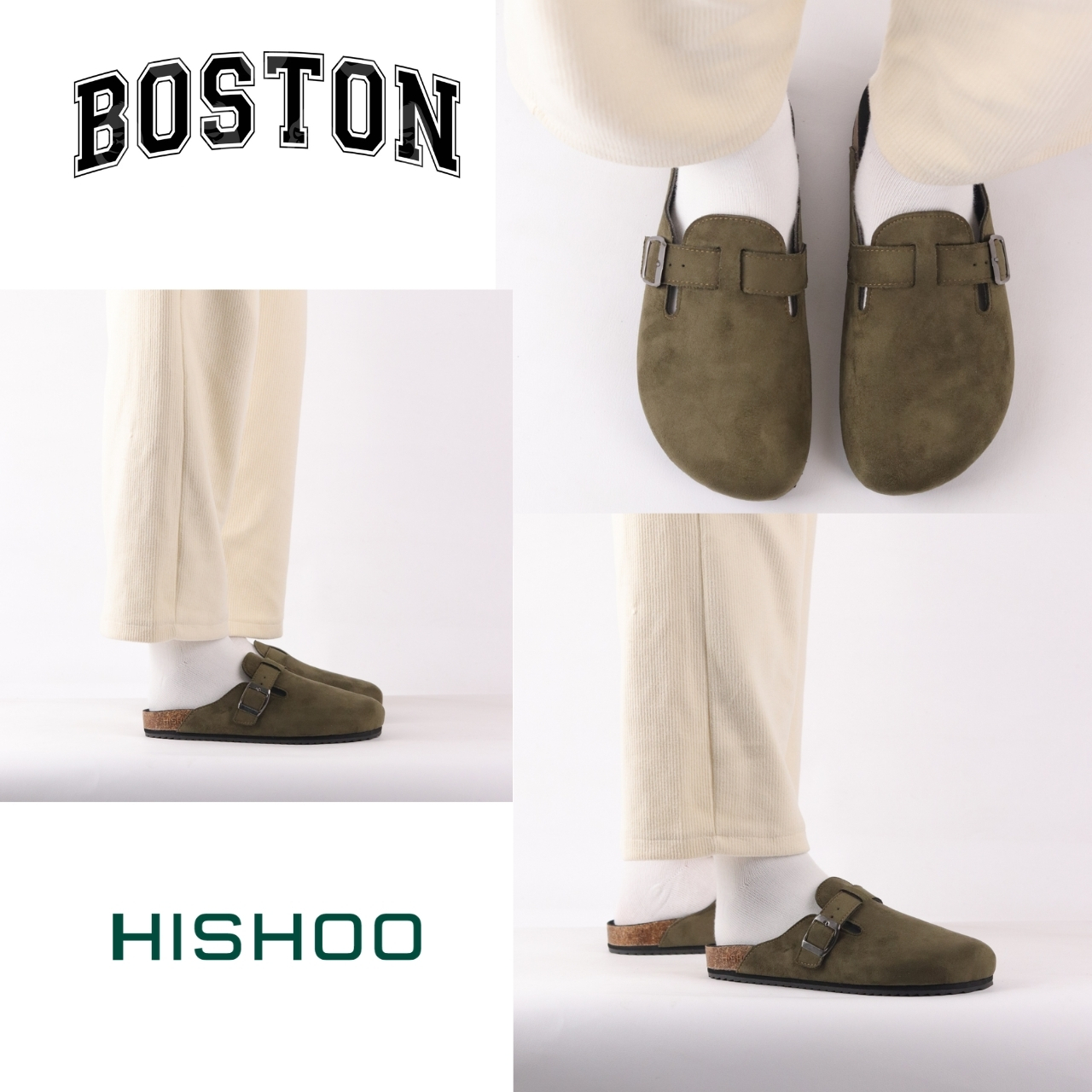 Mô tả Dép đế trấu sục Boston nam nữ unisex quai ngang da lộn/da saffiano đi học công sở bigsize chính hãng Hishoo VNXK  R109 - 7