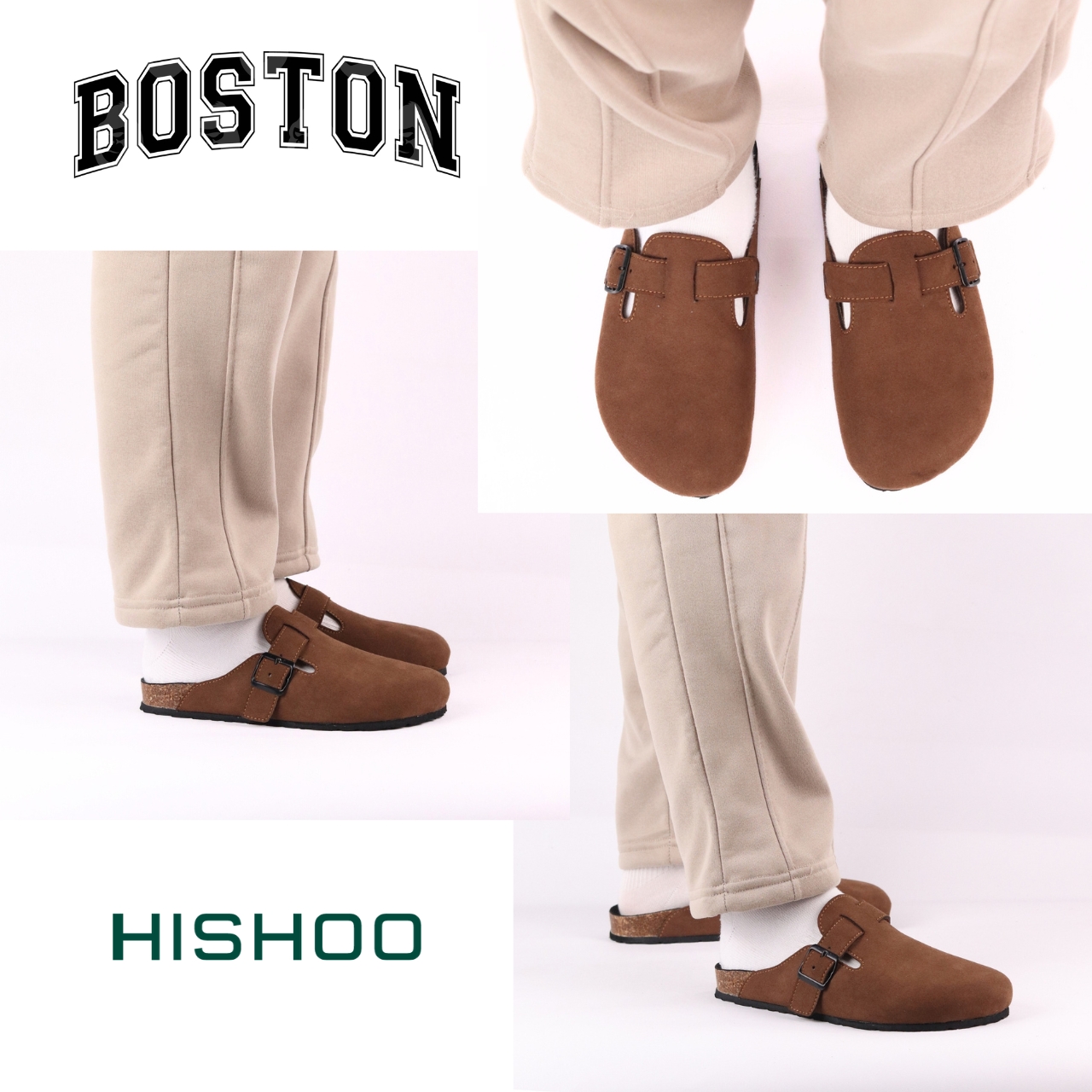 Mô tả Dép đế trấu sục Boston nam nữ unisex quai ngang da lộn/da saffiano đi học công sở bigsize chính hãng Hishoo VNXK  R109 - 6