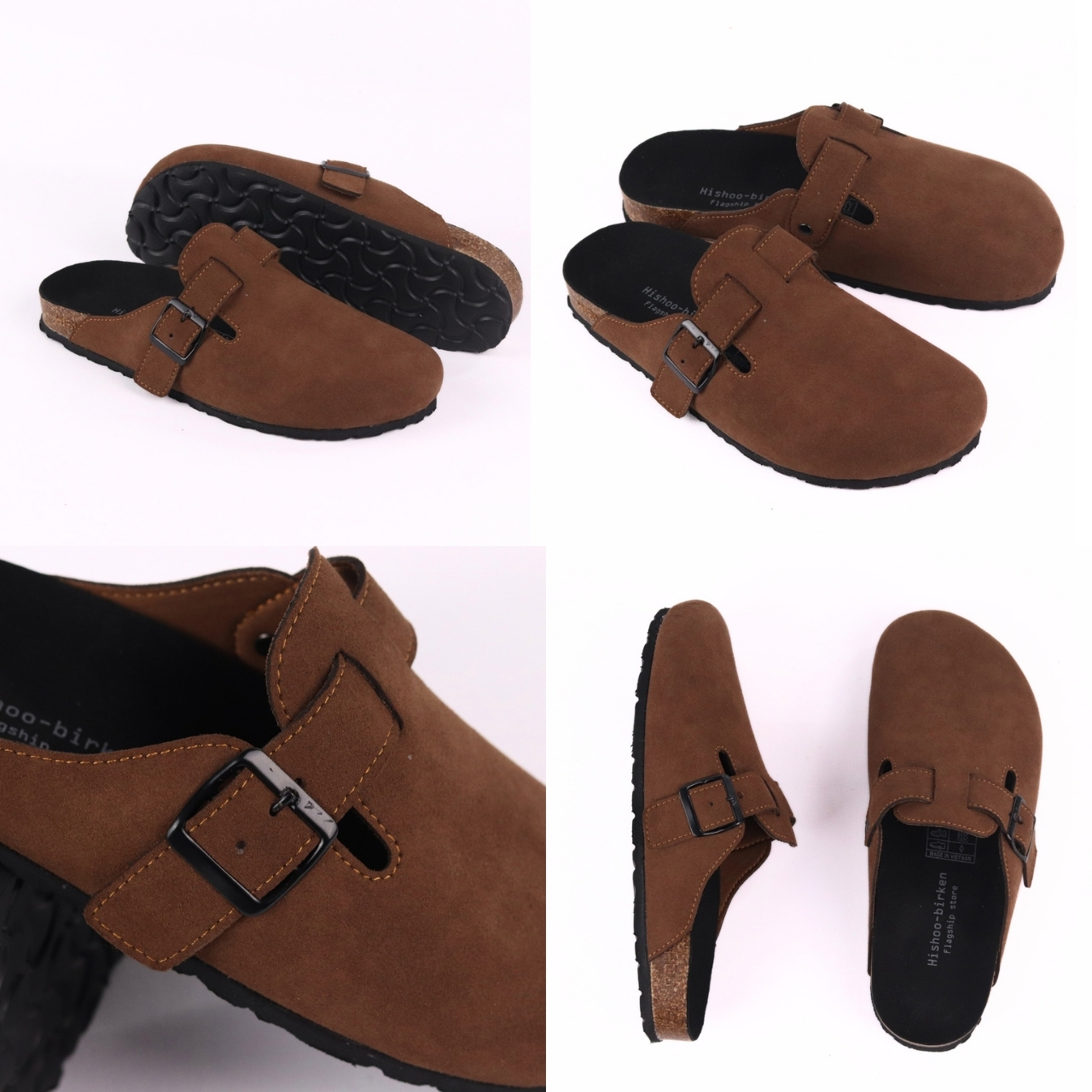 Mô tả Dép đế trấu sục Boston nam nữ unisex quai ngang da lộn/da saffiano đi học công sở bigsize chính hãng Hishoo VNXK  R109 - 9
