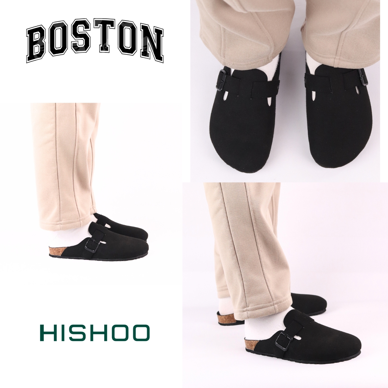 Mô tả Dép đế trấu sục Boston nam nữ unisex quai ngang da lộn/da saffiano đi học công sở bigsize chính hãng Hishoo VNXK  R109 - 10