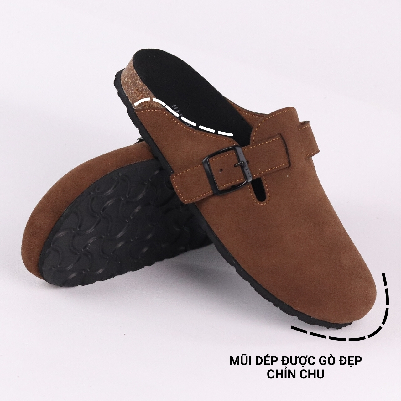 Mô tả Dép đế trấu sục Boston nam nữ unisex quai ngang da lộn/da saffiano đi học công sở bigsize chính hãng Hishoo VNXK  R109 - 4