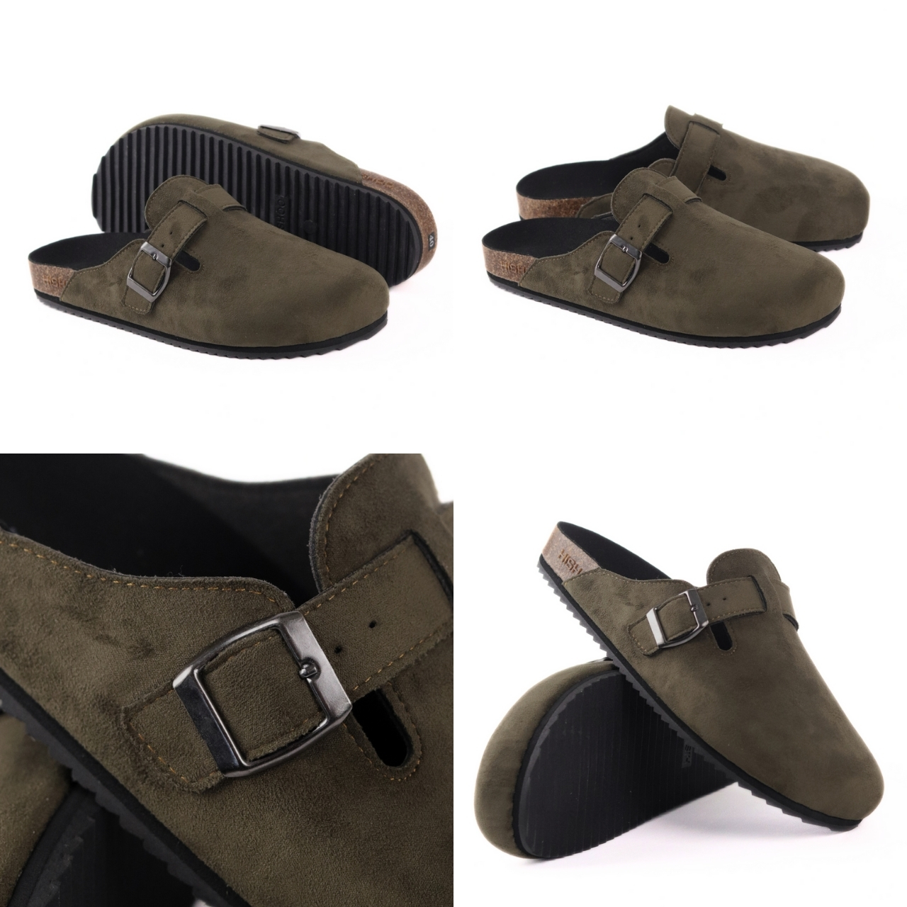 Mô tả Dép đế trấu sục Boston nam nữ unisex quai ngang da lộn/da saffiano đi học công sở bigsize chính hãng Hishoo VNXK  R109 - 5