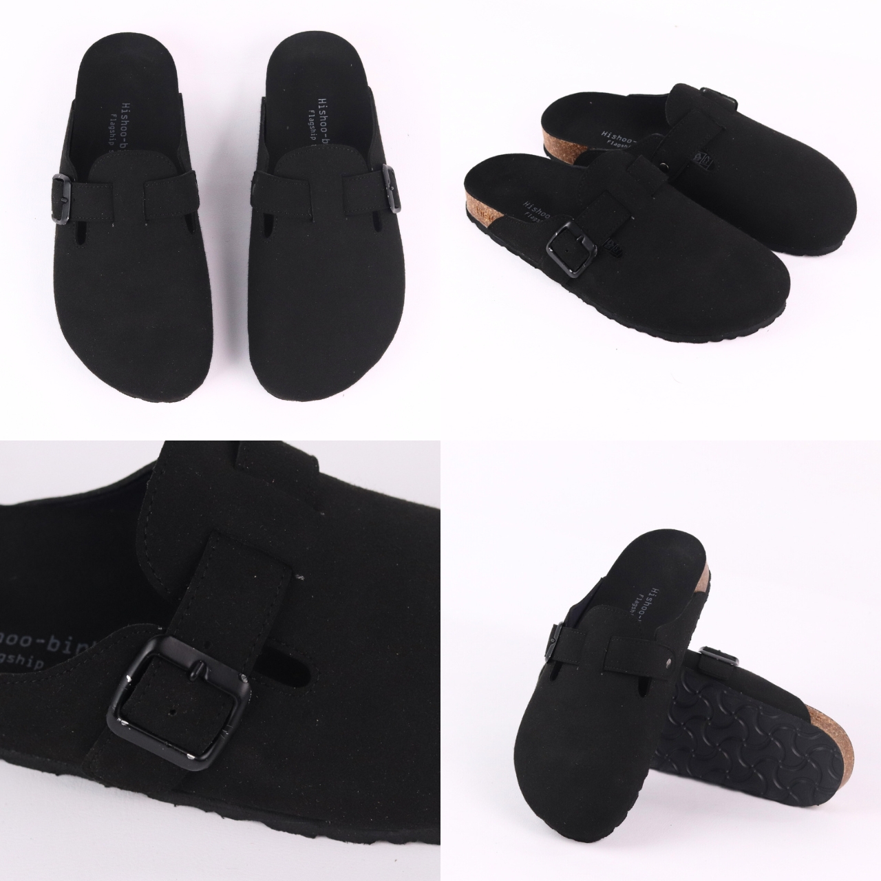Mô tả Dép đế trấu sục Boston nam nữ unisex quai ngang da lộn/da saffiano đi học công sở bigsize chính hãng Hishoo VNXK  R109 - 8
