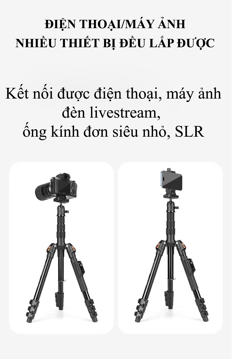 Mô tả Tripod Điện Thoại Chân Máy Ảnh VCT180, Chân Máy Quay Kiêm Gậy Quay Video Livestream 360 Độ- HOLOCOM - 3