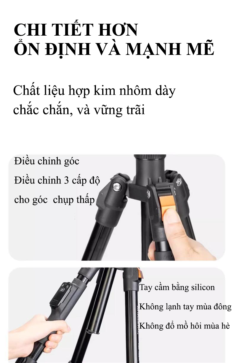 Mô tả Tripod Điện Thoại Chân Máy Ảnh VCT180, Chân Máy Quay Kiêm Gậy Quay Video Livestream 360 Độ- HOLOCOM - 10