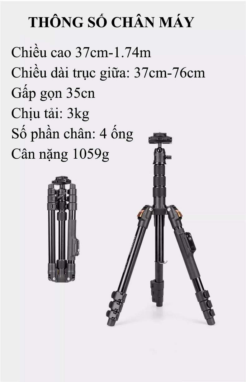 Mô tả Tripod Điện Thoại Chân Máy Ảnh VCT180, Chân Máy Quay Kiêm Gậy Quay Video Livestream 360 Độ- HOLOCOM - 12