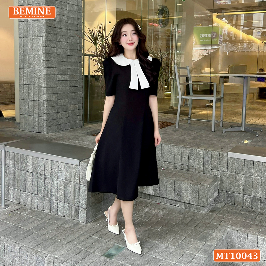 Mô tả Đầm thiết kế BEMINE cổ sen có nơ dáng chữ A phù hợp đi làm, đi chơi-MT10043 - 1